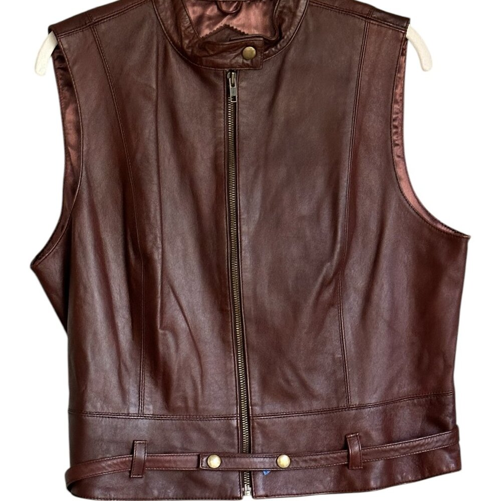 CAbi soft brown leather vest with belt Sz L